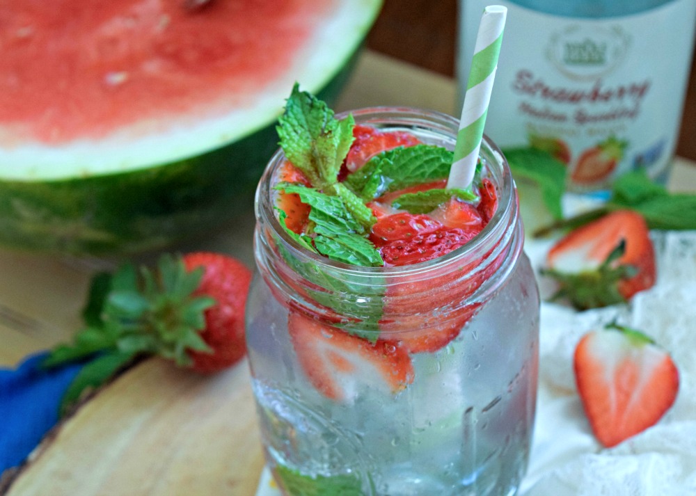 Strawberry Mint Sparkling Water made with ingredients from Whole Foods 365