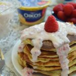 Greek Yogurt Pancakes with Creamy Raspberry Sauce