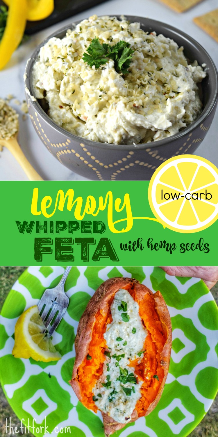 Lemony Whipped Feta with Hemp Seed is a quick and easy low carb dish that can be used as a spread, dip and even a sauce for warm pasta or zoodles. With less than 1 gram net carbs, this appetizer recipe can also fit in with a keto diet. 