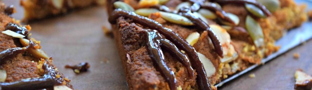 Pumpkin Cookie Cake with Spiced Chocolate Nut Butter Drizzle -this is a fall inspired dessert or snack recipe that is low carb, sugar free, gluten free, paleo, keto and diabetic friendly