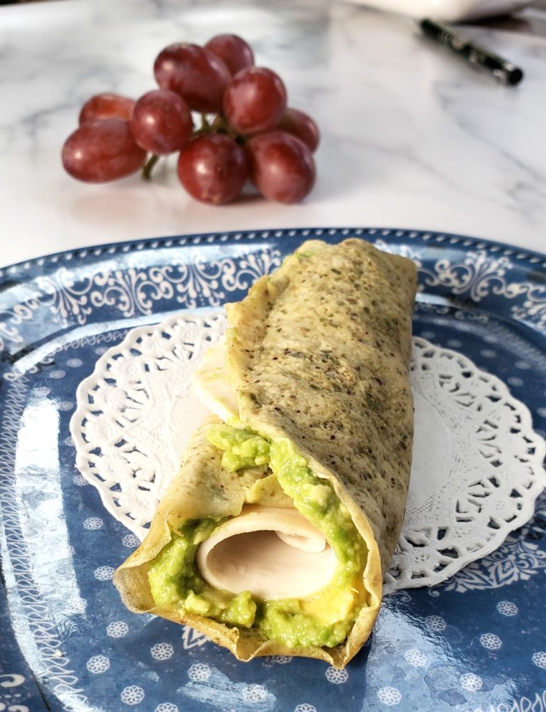 low carb egg wraps with deli meat and avocado