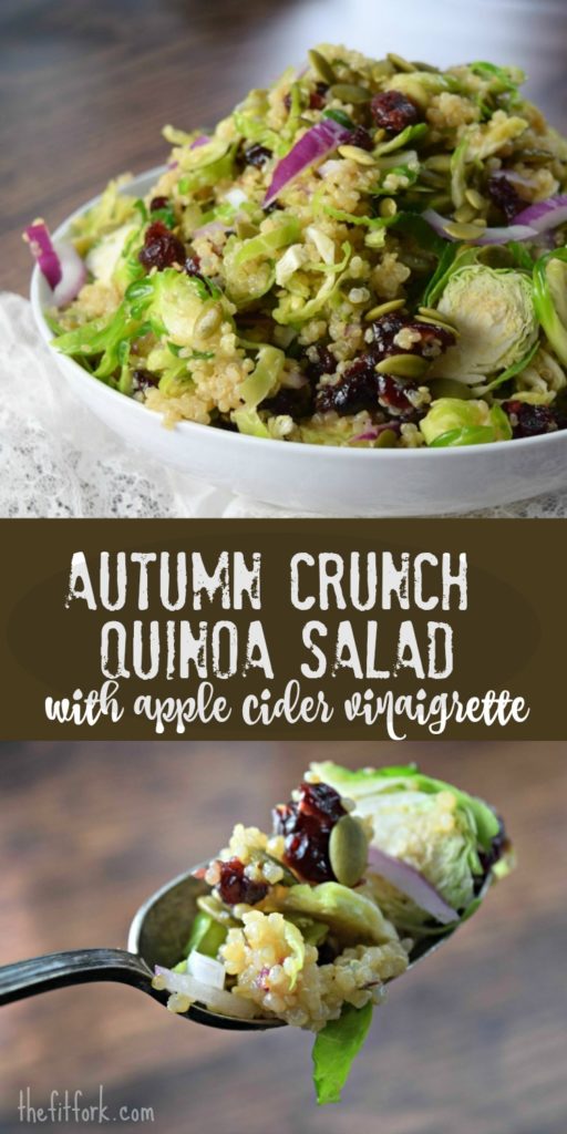 Autumn Crunch Quinoa Salad with Apple Cider Vinaigrette is a fit and fresh vegetarian dish to take to holiday potlucks or meal prep for lunch and dinner.