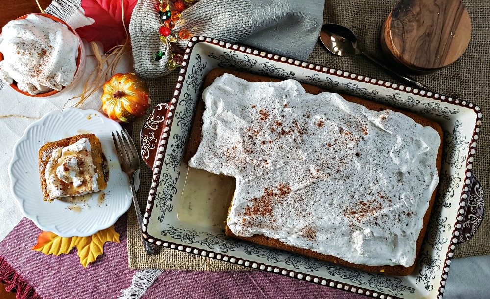 Pumpkin Maple Tres Leche Cake is free of traditional refined sugar and makes a healthier choice for your low carb Thanksgiving entertaining and holiday celebrations.
