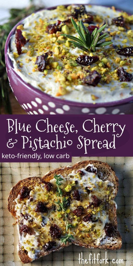 Blue Cheese, Cherry & Pistachio Spread is a quick and easy low carb recipe that is keto friendly. Great for low carb holiday entertaining (serve with celery or slices of roast beef or salami) . . . or even use as a spread on your bread or grain-free alternative.