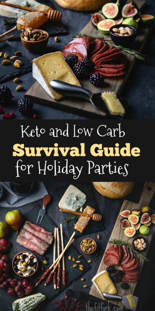 Keto and Low Carb Survival Guide for Holiday Parties - get tips and strategies to cut carbs while still enjoying yummy foods at Christmas, New Year's Even and other special celebrations where the temptation to overindulge is high.