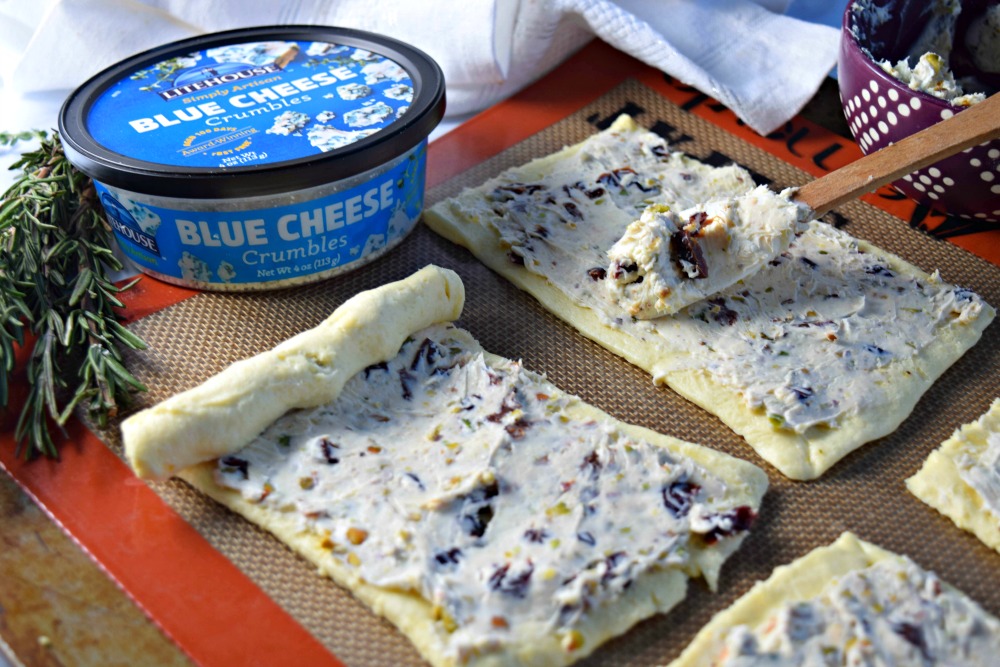 Blue Cheese Cherry Pistachio Pinwheels with Honey