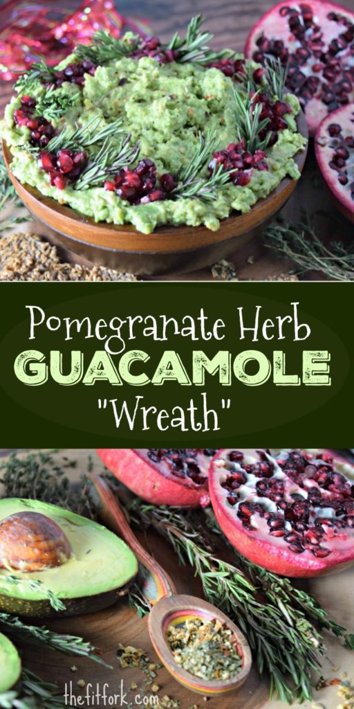 Pomegranate Herb Guacamole Wreath - is an easy avocado dip appetizer recipe that takes less than 10 minutes to make. Perfect for your holiday entertaining, or even just to dress up everyday tacos!