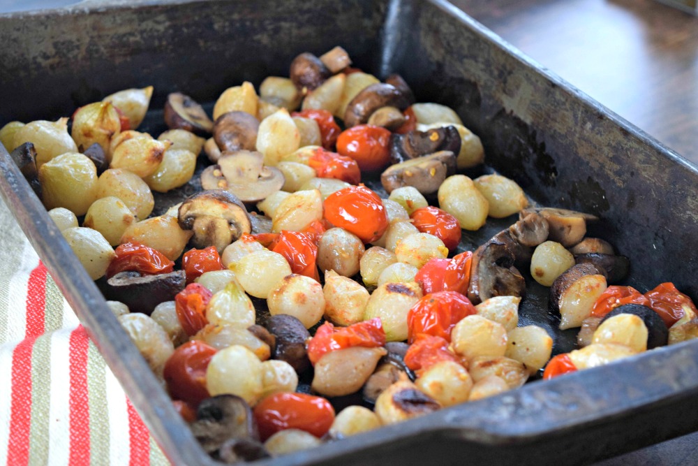 Roasted Pearl Onions, Tomatoes, and Mushrooms