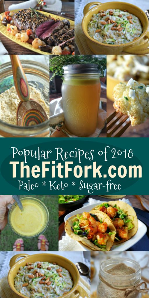 Popular Recipes of 2018 from TheFitFork.com -- This varied collection of healthy recipes has something for everyone, especially those following Keto, Paleo, Sugar-free or otherwise low carb diets. They are quick and easy to make, many under 30 minutes and some are suitable for meal prepping!
