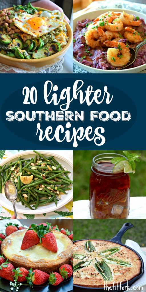 This collection of 20 Lighter Southern Food recipes shows that this beloved regional cuisine can be fresh and fit for an active lifestyle. Many gluten-free, sugar-free, and makeover recipes feature added vegetables and nutrients. Healthy southern dishes for entertaining and your own lunch, dinner and breakfast.