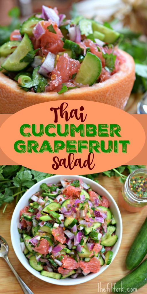 Thai Cucumber Grapefruit Salad is a colorful and crunchy way to celebrate citrus season. Sweet, sour, salty and slightly spicy -- so many flavors, so much yum in easy thai recipe.