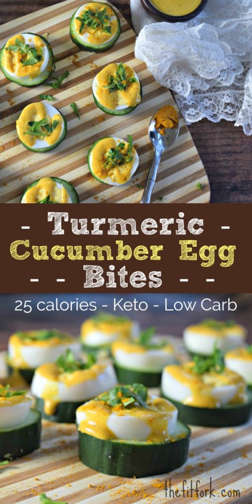 Turmeric Egg-Cucumber Bites are a tasty 5 minute appetizer that works as a keto snack / low carb appetizer. So easy and tasty,only 25 calories per piece and less than one gram of carbs. 