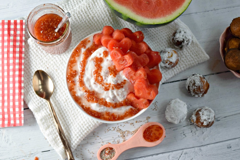 Valentine's Day Breakfast with Low Carb Watermelon Chia Syrup