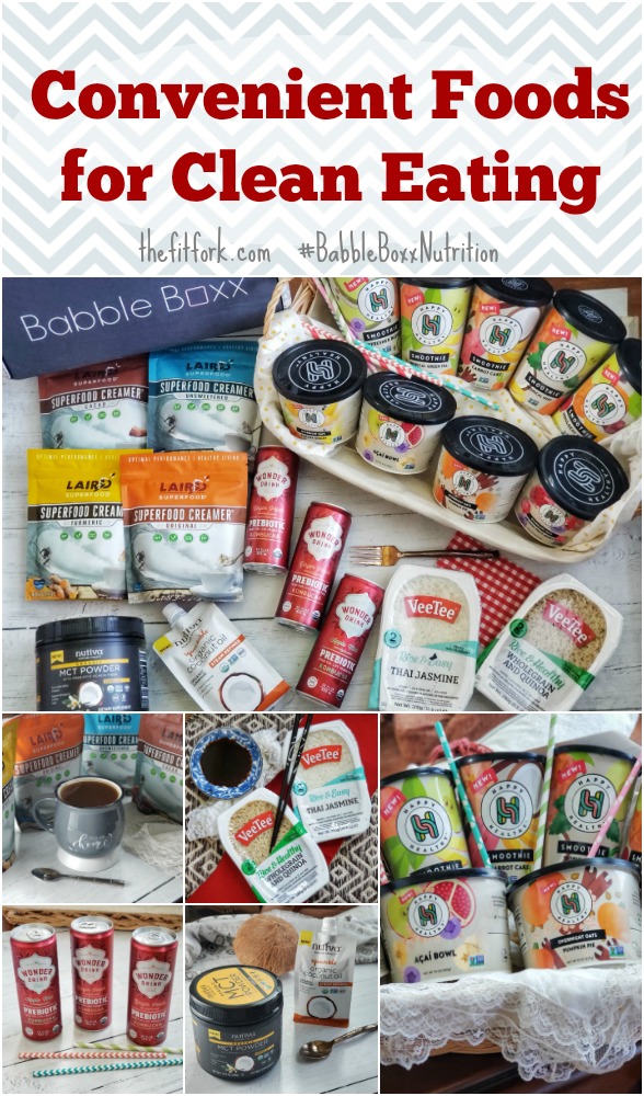 Convenient Foods for Clean Eating including VeeTee Rice, Nutiva Coconut Oil and MTC Powder, Wonder Drink Kombucha, Happy Healthy Co. (smoothies, oatmeal, acai bowls), and Laird Superfood Creamers. Great products to help you optimize a healthy eating lifestyle and for National Nutrition Month. #BabbleBoxNutrition #Ad @nutiva @lairdsuperfood 