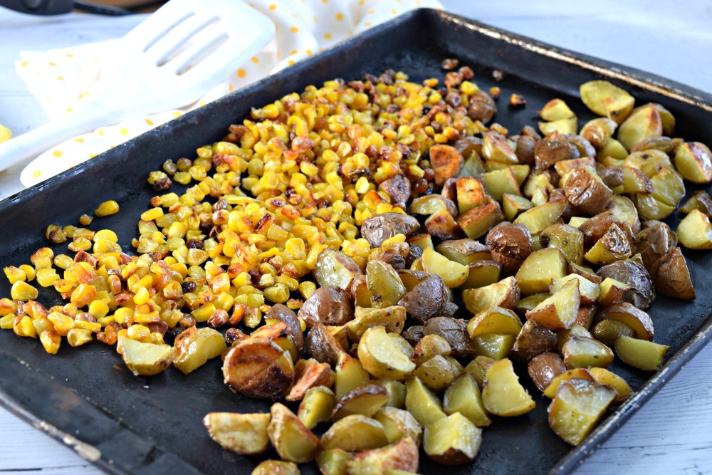 roasting corn and potatoes for mexican salad