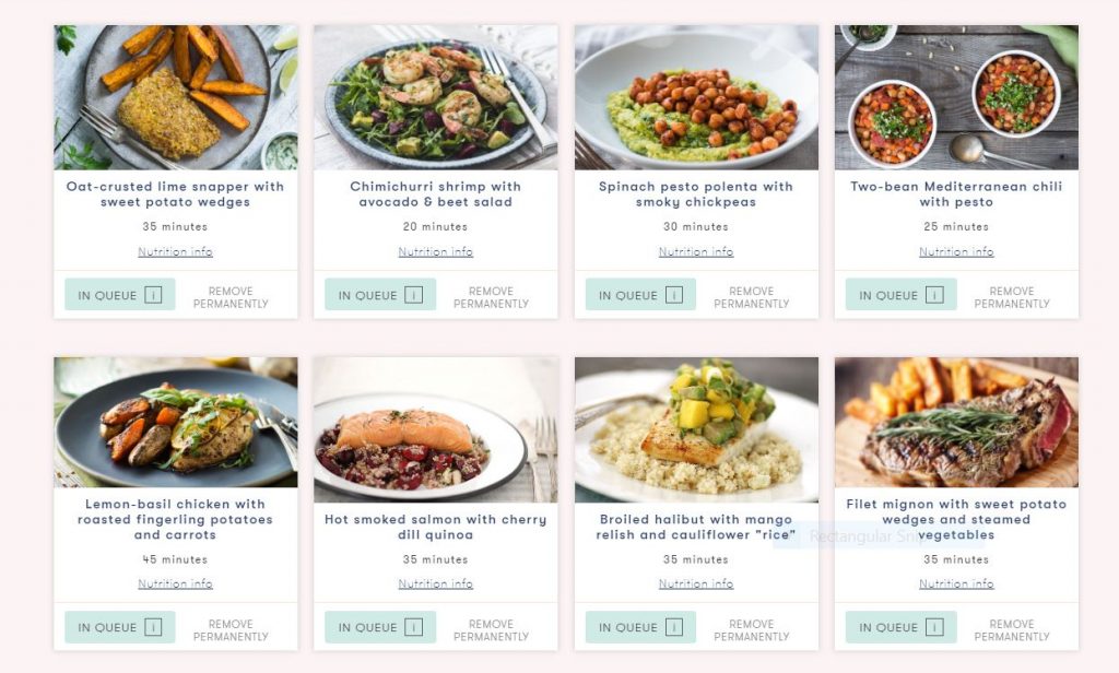 PlateJoy personalized meal queue example save $10 with FITFORK10