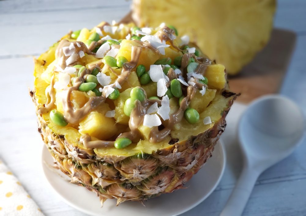Pineapple Edamame Salad with Ginger Wasabi Cashew Butter Drizzle