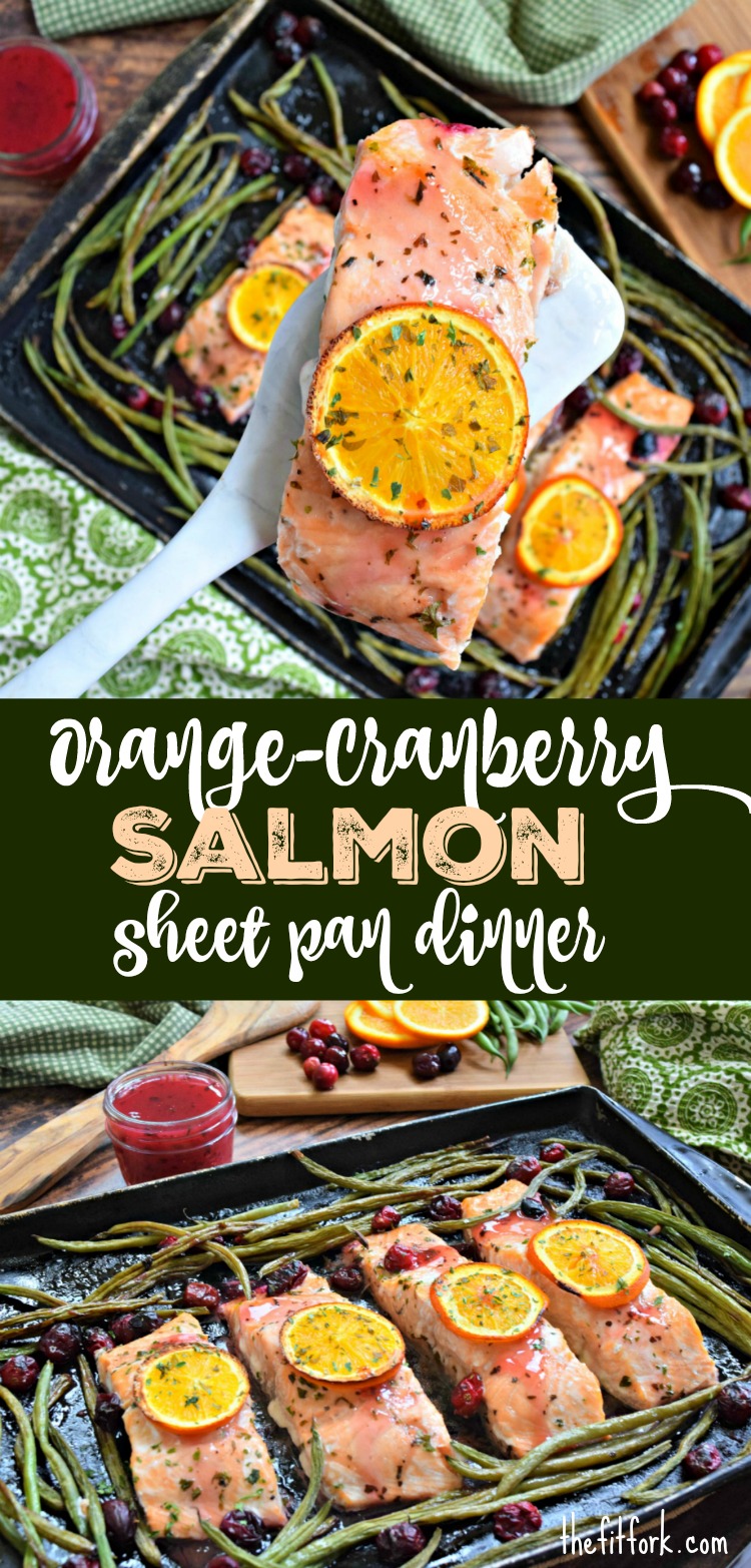 Orange Cranberry Salmon Sheet Pan Dinner is an under 30 minute meal that is easy enough for weeknights but delicious and beautiful enough for entertaining. One dish means reduced clean up! 