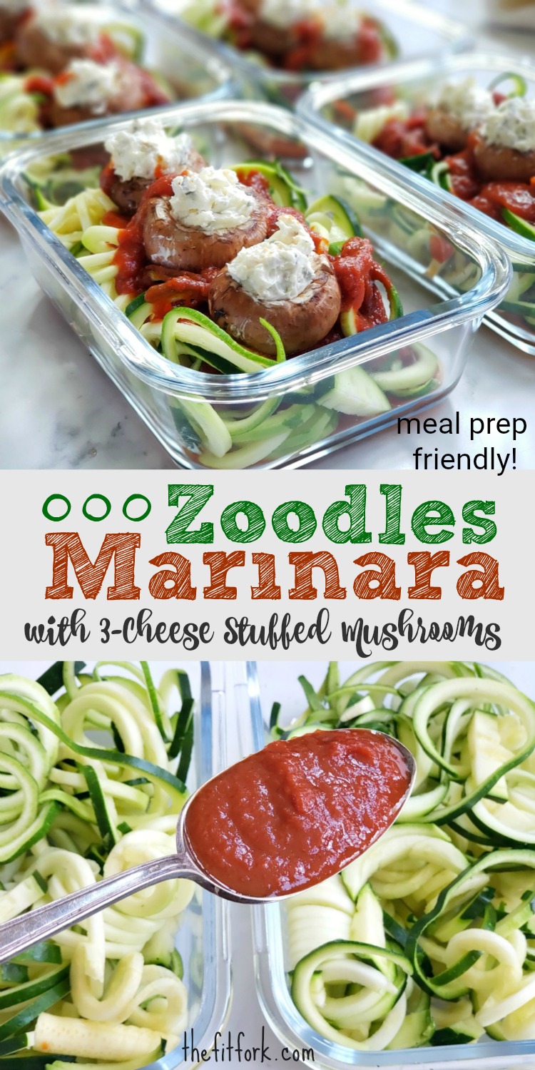 Zoodles Marinara with 3-Cheese Stuffed Mushrooms is a 15-minute dinner that is gluten-free, low-carb, vegetarian and meal-prep friendly! Ideal to make ahead for busy weeknight dinners or for healthy lunch solutions.