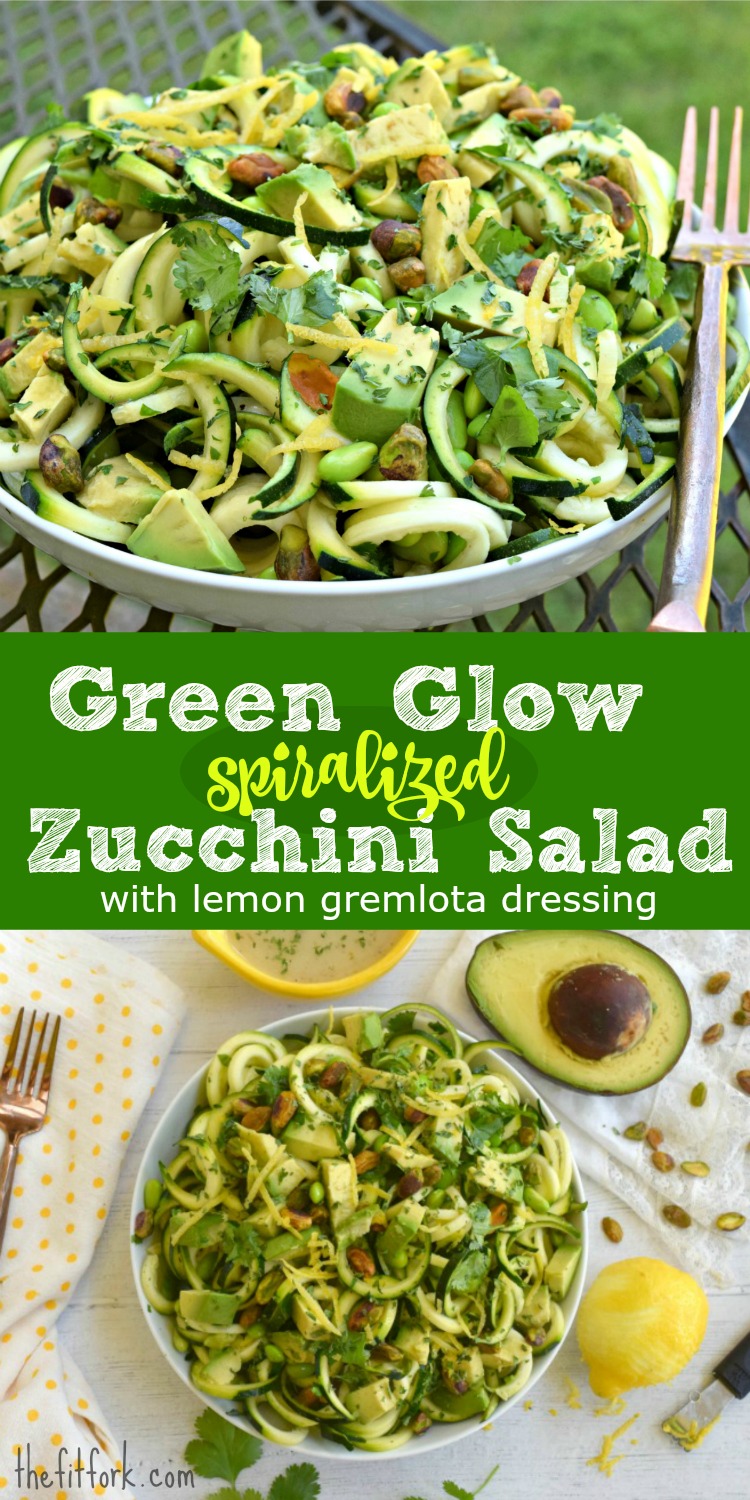 Green Glow Spiralized Zucchini Salad with Lemon Gremolata Dressing is Paleo, Vegan, Gluten-free, lower carb and super easy to make for a packable lunch or light dinner side.
