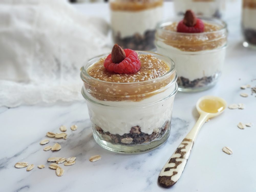 Peach Chia Almond Protein Cheesecakes are a lower-carb, protein-packed option for a quick breakfast or healthier dessert!