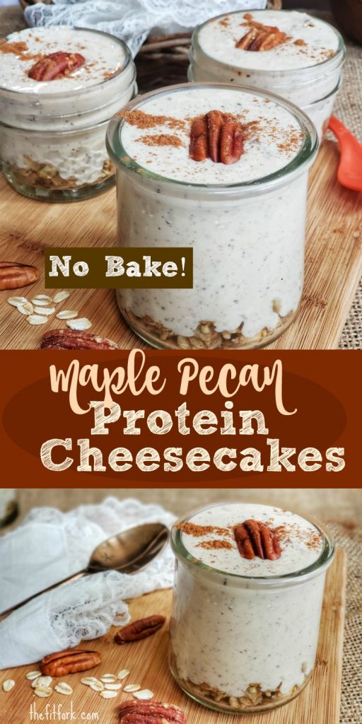 No Bake Maple Pecan Protein Cheesecakes - meal prep these easy, no cooking required cheesecakes for a healthy dessert or even breakfast! The are low carb with no added sugar. 257 calories, 10g net carbs, 24g protein. Yummy fall flavors that taste like such a treat!