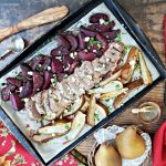 Gorgonzola Pork Tenderloin with Beets & Pears -- a 30 minute sheet pan dinner. Paleo freindly.