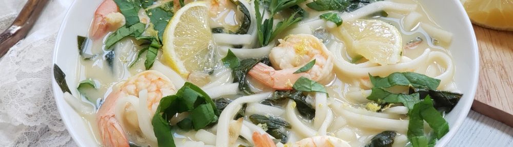 Silky Lemon Shrimp Soup with Rice Noodles - gluten-free and dairy-free