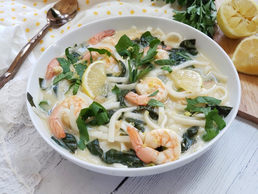Silky Lemon Shrimp Soup with Rice Noodles - gluten-free and dairy-free