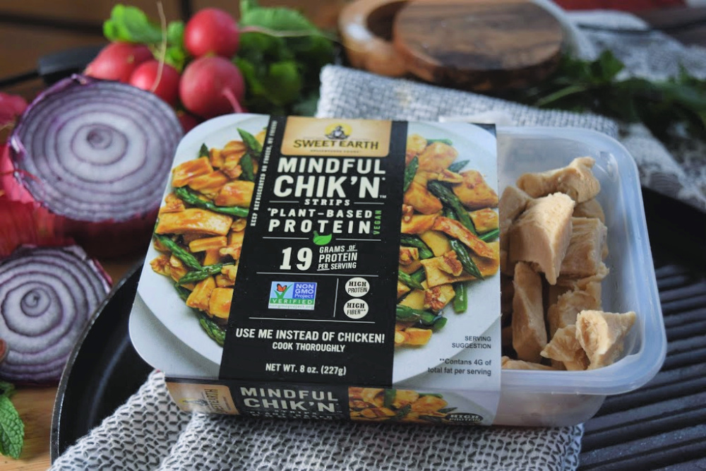 Sweet Earth Foods - Mindful Chik'n a plant-based protein available in the refrigerated meat section of select grocery stores.