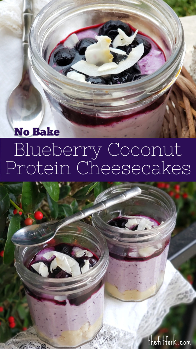 No Bake Blueberry Coconut Protein Cheesecakes - 24g protein, 10g net carb and perfect for a post-workout snack, healthy dessert, or even breakfast!