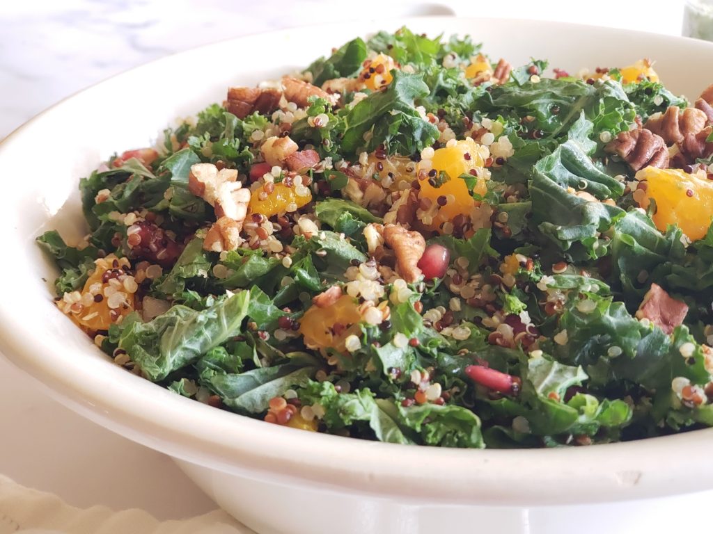 Clementine Quinoa Kale Salad with Minty Poppy seed Dressing