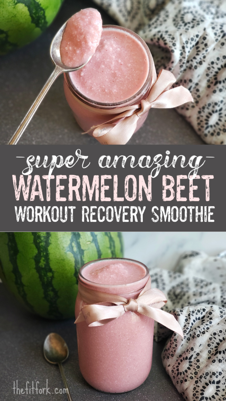 Super Amazing Watermelon Beet Workout Recovery Smoothie is a great choice after your long run or hard gym session. The key ingredients help to rehydrate and nourish taxed muscles and tissues so that you can recover faster and perform better the next day. Real food and a balanced mix of complex carbohydrates, protein, vitamins, minerals and antioxidents you need for optimal recovery. 
