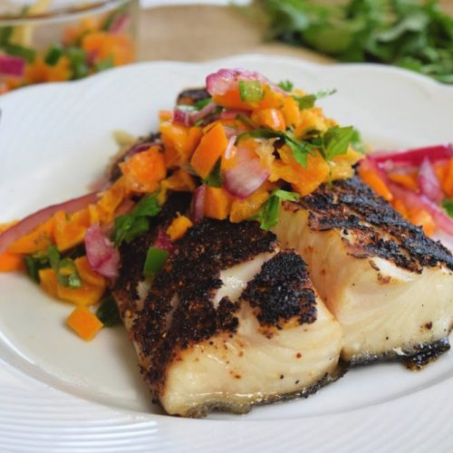 Merken-blackened Sablefish with Tangerine Pickled Red Onion Relish ...