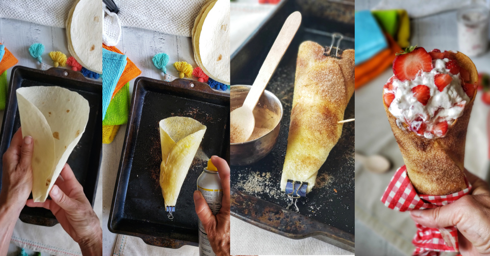how to make an ice cream cone from a tortilla