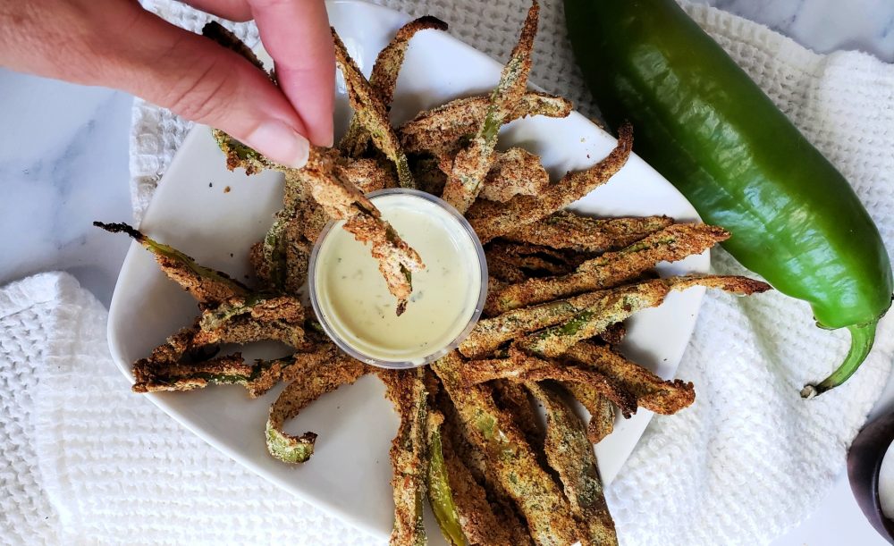 Hatch green chile fries are a quick and easy air fryer recipe suitable for paleo, whole30, gluten free and low carb diets.