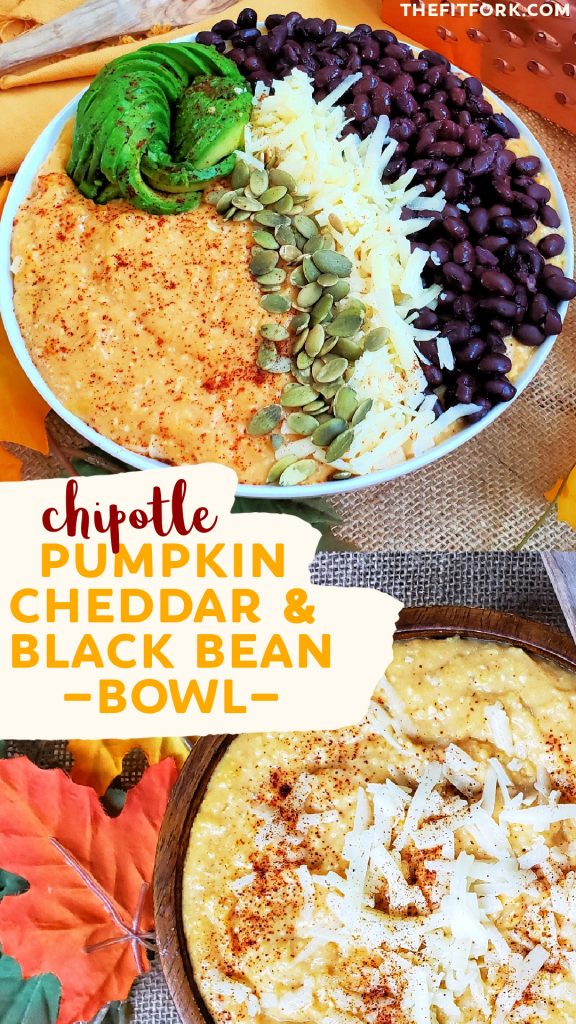 Quick, easy and affordable! This budget-friendly family favorite makes a great fall-inspired dinner on busy nights. White cheddar and pumpkin make stone ground grits so creamy, and chipotle chile powder adds just a touch of smoky heat. Add my suggested toppings to make it a balanced meat with under 400 calories and 20g protein per serving. Gluten free, lower carb and meal prep / freezer friendly. Get more quick and easy meal recipes and clean eating ideas at thefitfork.com