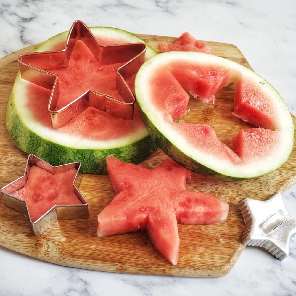 Holiday cookie cutter shapes with watermelon