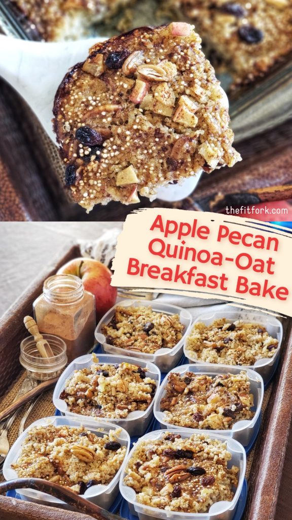 Apple Pecan Quinoa-Oat Breakfast Bake is a healthy, wholesome breakfast that will fill you up with whole grains, fruits and a bit of protein for a balanced day! Great for meal prep, freezer friendly. Gluten free and dairy free.