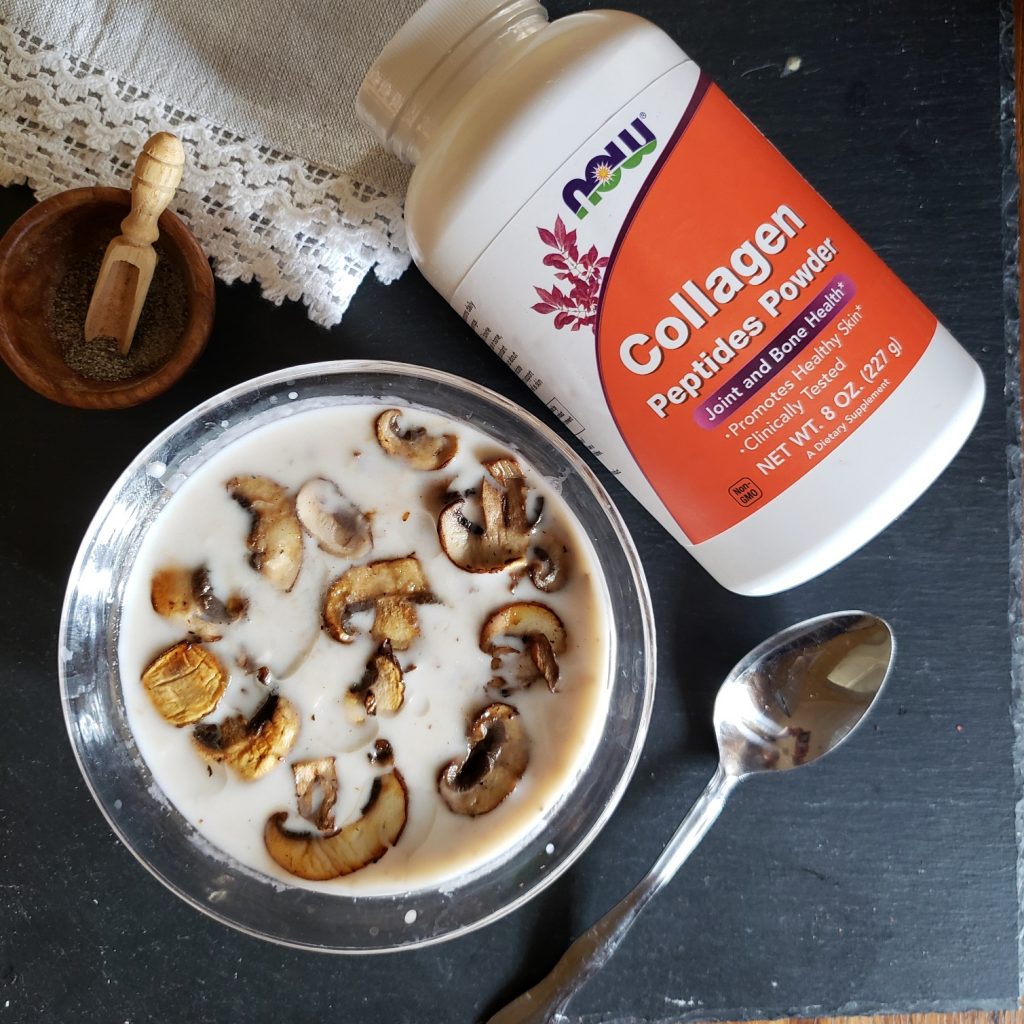 Cream of Mushrooms soup -- canned soup upgrade with collagen powder and fresh mushrooms