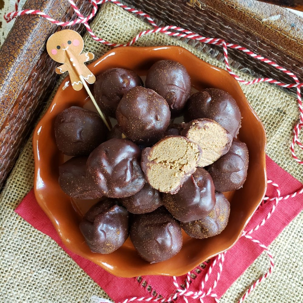 Low Carb Chocolate Gingerbread Protein Truffles - suitable for vegan, paleo, keto, and gluten free diets.
