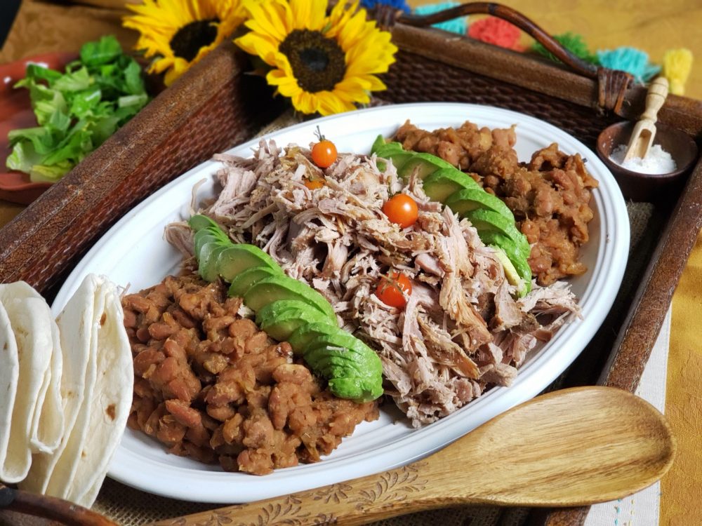 Slow Cooker Tomatillo Shredded Pork Roast and Pinto Beans for taco night