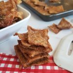 These cinnamon peanut butter "chips" are made from egg whites and powdered peanut butter, baked and then cut into squares! Crispy, yummy, addictive -- only 50 calories, 8g protein and 1g net carb per serving of 12 crackers.