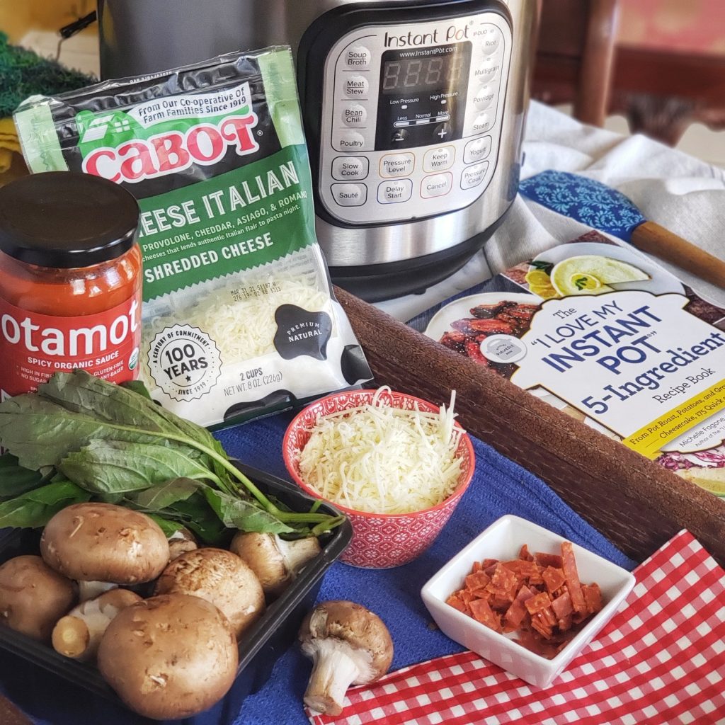 ingredients for pepperoni pizza style stuffed mushrooms in Instant Pot