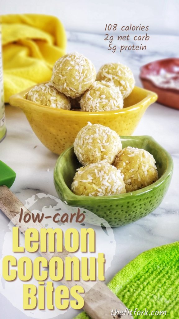 Low Carb Lemon Coconut Bites are no-bake, delicious and suitable for keto and gluten-free diets. Also uses collagen powder for added protein and wellness benefits!  Save 10% at GreatLakesGelatin.com with discount code: THEFITFORK10OFF (ad)