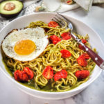 Make a nourishing, balanced noodle bowl with green avocado sauce and an egg in just 10 minutes! It’s a quick and convenient meal thanks to pre-cooked, fresh noodles and a no-cook sauce featuring spinach and avocado! Also perfect for lunch or dinner! A single serve portion which is great on those solo days, for college students, empty-nesters, or to whip up ASAP if you’ve missed a meal.
