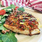 Deliciously flakey and moist with a satisfyingly crunchy topping, this easy halibut recipe only takes 5 minutes to prep and 10 minutes to cook in an air-fryer.