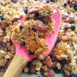 Lemon Blueberry and Almond Granola - Crunch, lightly sweet and wholesomely satisfying for breakfast or a snack, this easy homemade granola recipe features oats, dried blueberries and almonds -- and also sugar swaps and collagen powder to keep the carbs lowered and protein up!