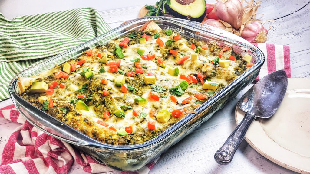 Easy Veggie Enchiladas with Hatch Green Chile and Spinach Sauce offer loads of vegetables and a surprising amount of protein thanks to cottage cheese blended smooth. In fact, each enchilada has about of protein! Sauce is prepared in blender, and the casserole bakes up for 20 to 30 minutes in oven until bubbling! Great for make-ahead weeknight meals.