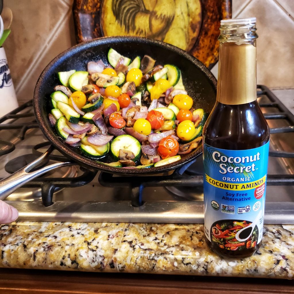 is Organic Coconut Aminos from Coconut Secret -- organic, non GMO, lower sodium, soy free. A great substitute for soy sauce.